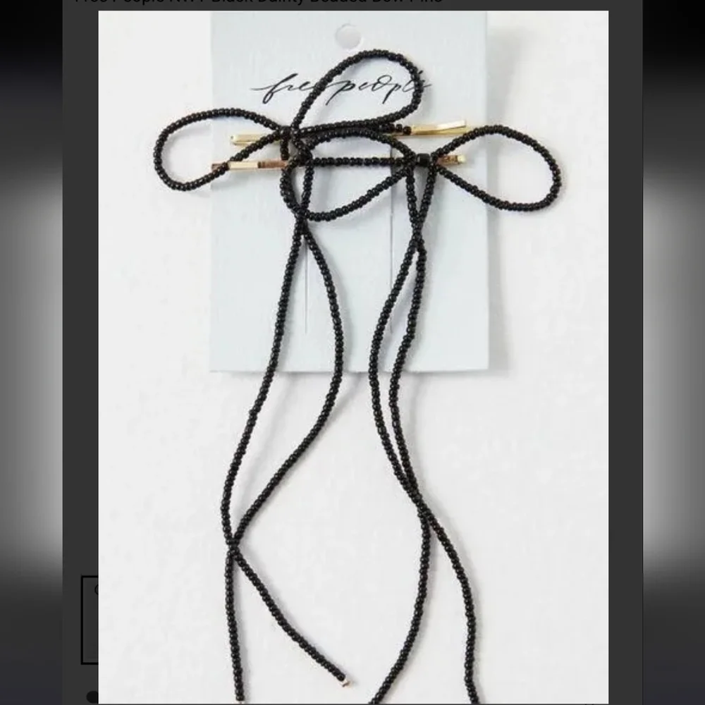 NWT Free People Black Dainty Beaded Bow Pins
